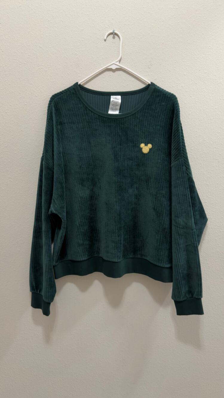 Disney Parks Haunted Mansion Wallpaper Teal Velvet Flocked Crewneck Large